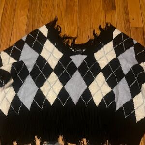 Black and White Argyle Fringe Sweater